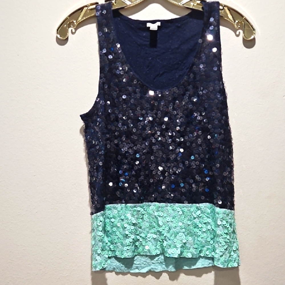 J. Crew Sequin Ruffled Tank Top Blue Green size XS
